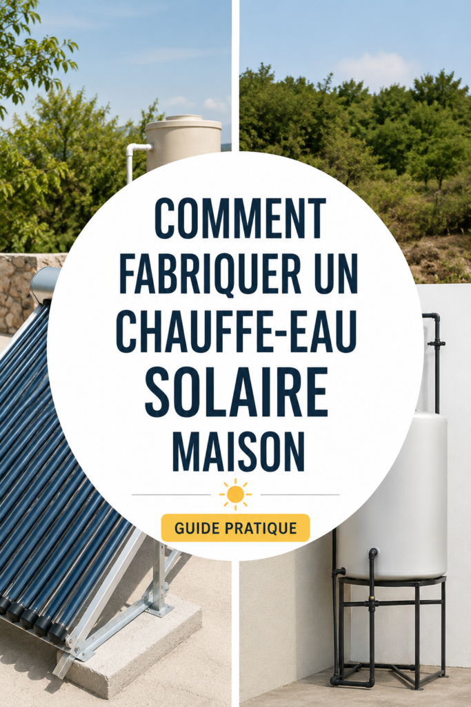 Un chauffe-eau solaire fait maison installé dans le jardin.