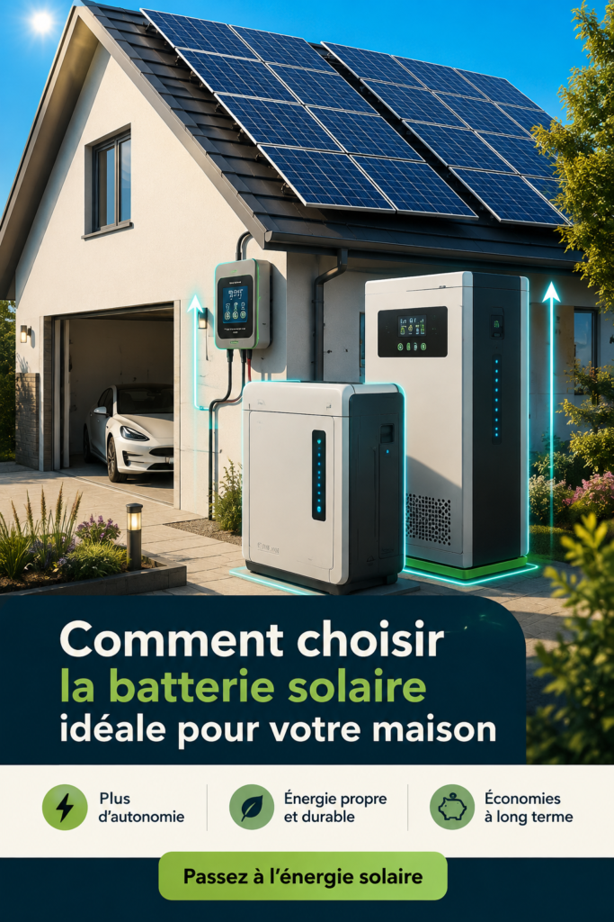 Batterie solaire installée dans une maison moderne avec panneaux solaires sur le toit