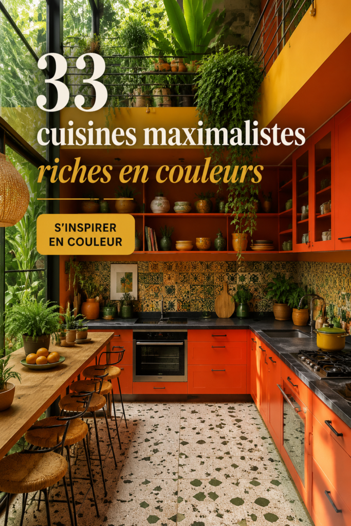 Cuisine maximaliste colorée avec des meubles originaux et des couleurs vibrantes