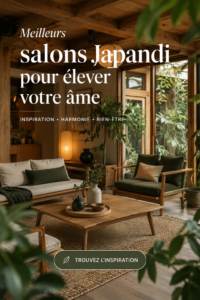 Salon décoré dans un style Japandi avec des meubles en bois et des couleurs neutres
