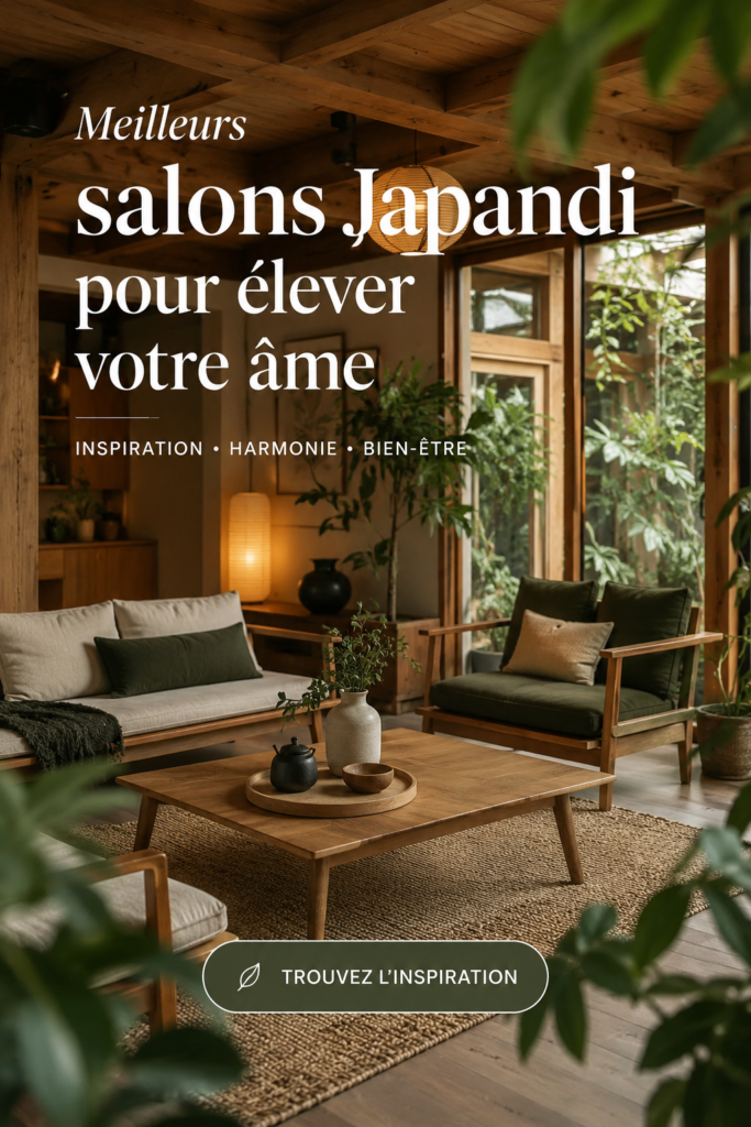 Salon décoré dans un style Japandi avec des meubles en bois et des couleurs neutres