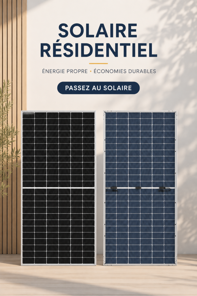 Maison moderne avec panneaux solaires sur le toit et belle décoration intérieure