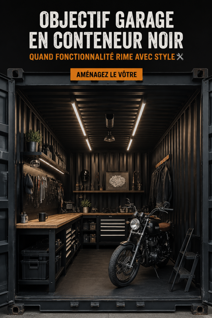 Un garage noir élégant et fonctionnel avec un éclairage moderne.