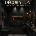 Salle de bain noire cosy avec des éléments de décoration chaleureuse