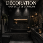 Salle de bain noire cosy avec des éléments de décoration chaleureuse