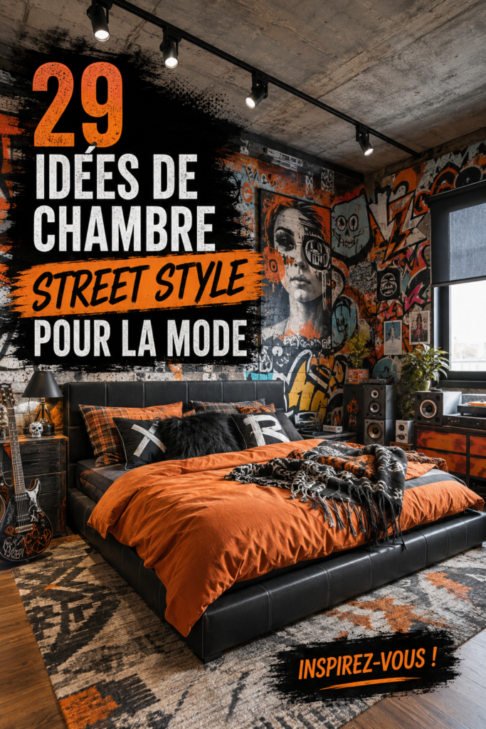 Chambre avec décoration street style moderne incluant des éléments urbains