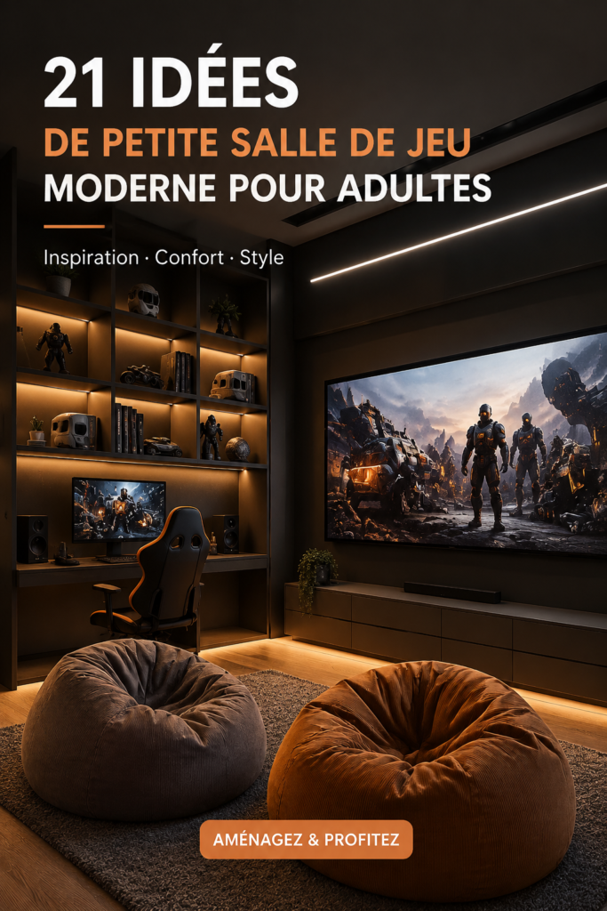 Salle de jeux moderne avec des fauteuils confortables et des couleurs vives.