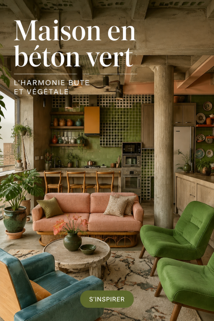 Maison moderne en béton vert avec un design écologique