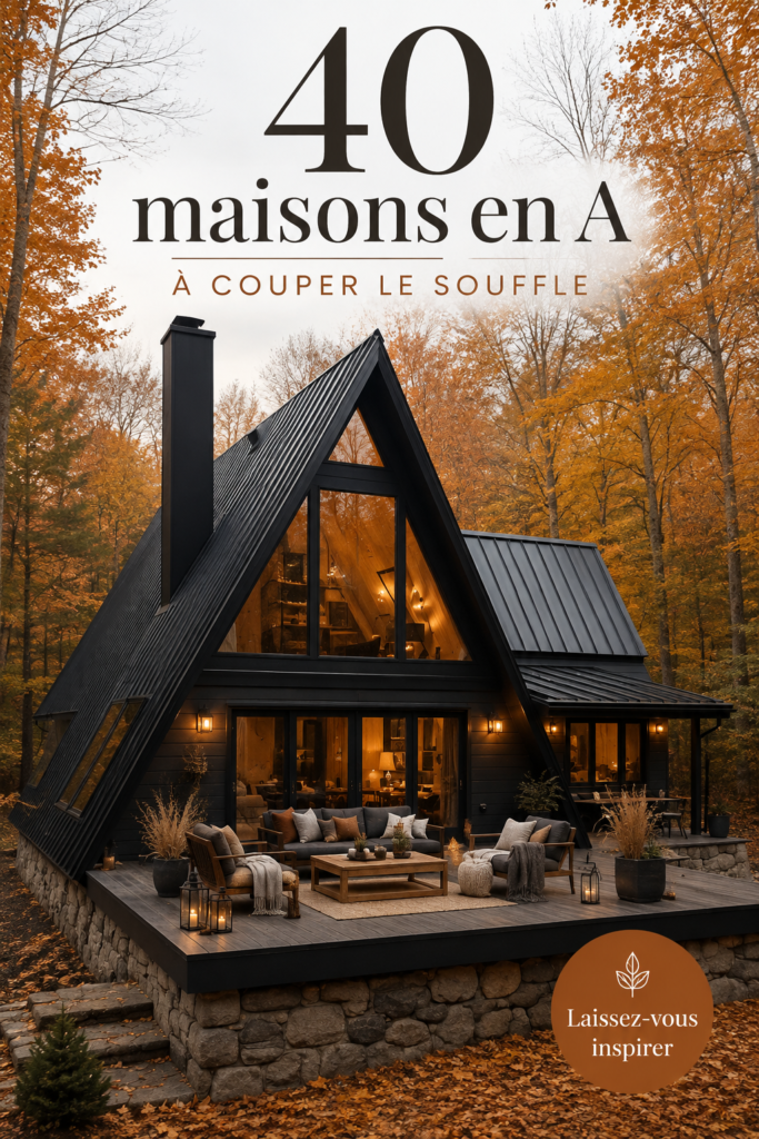 Maison A-Frame sombre avec un design moderne et accueillant.