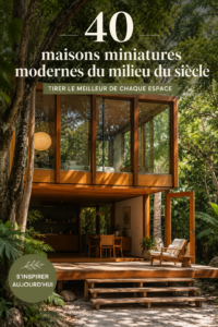 Maison miniature au style Mid-Century Modern, avec une décoration chaleureuse et épurée.