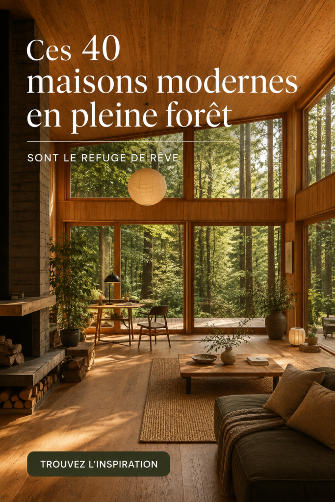 Maison moderne en bois avec vue sur la forêt.