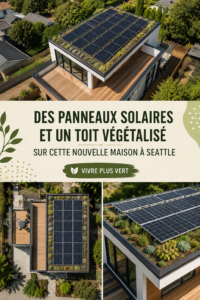 Maison moderne avec panneaux solaires et toit végétal à Seattle
