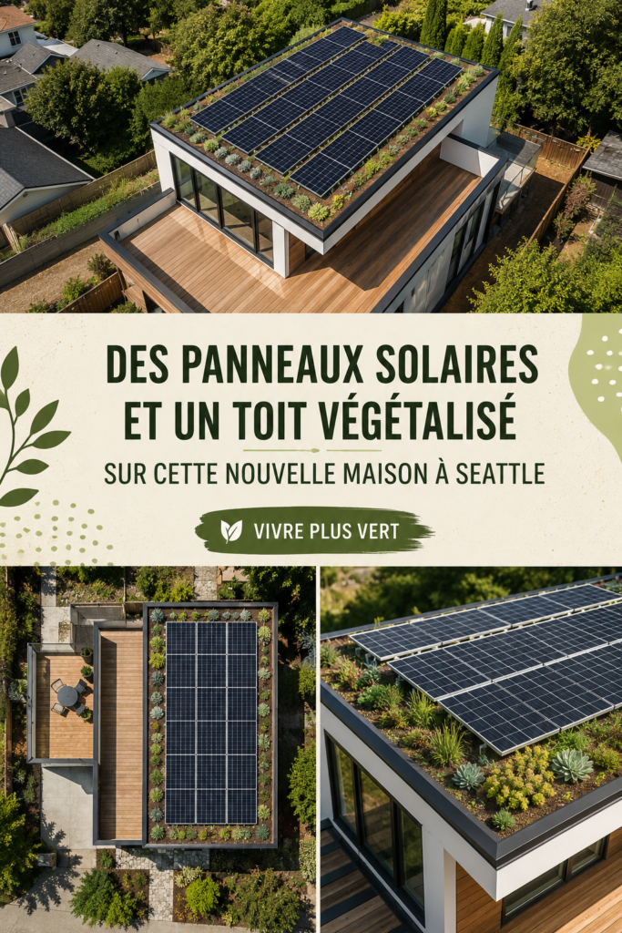 Maison moderne avec panneaux solaires et toit végétal à Seattle
