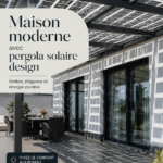 Pergola solaire moderne dans un jardin bien aménagé