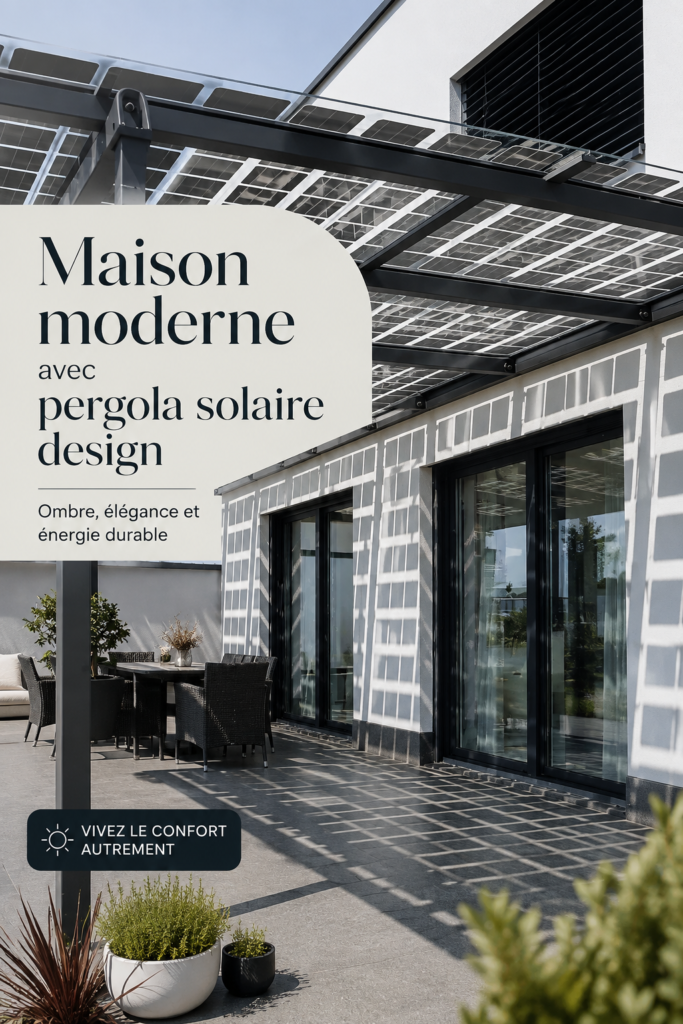 Pergola solaire moderne dans un jardin bien aménagé