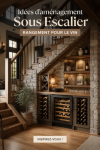 Idées de rangement créatif et esthétique sous un escalier avec un bar à vin