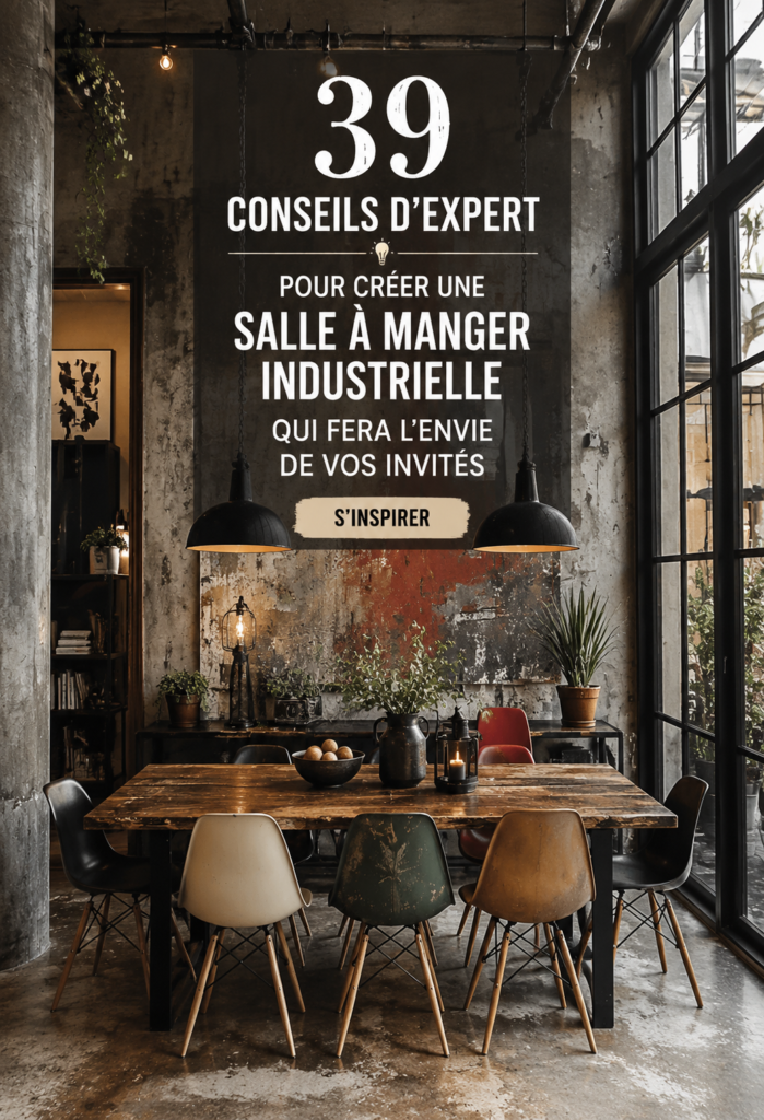 Salle à manger industrielle avec meubles en bois brut et éléments en métal, création d'une ambiance chaleureuse.