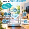 Un routeur moderne sur une table avec un salon décoré.