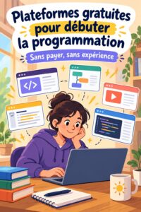 Une femme devant un ordinateur, apprenant la programmation en ligne.