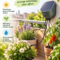 Système d'arrosage solaire installé sur un balcon fleuri