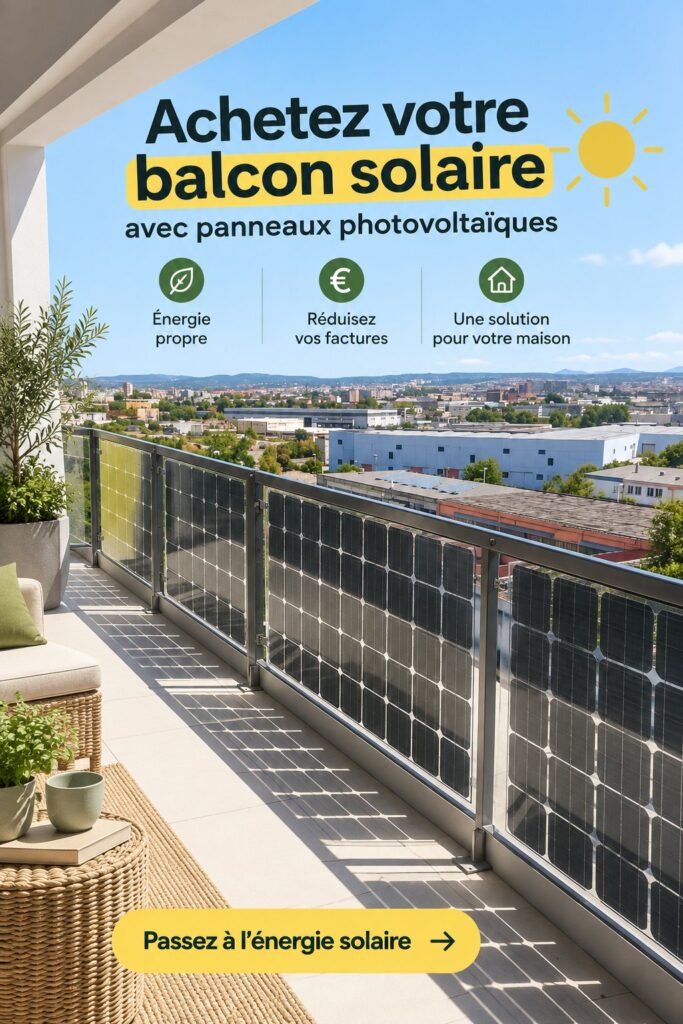 Un balcon moderne avec panneaux solaires, mettant en avant une approche écologique de la rénovation maison.