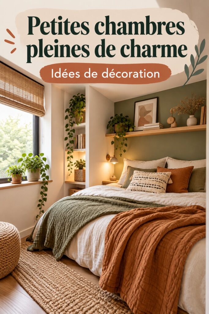 Chambre à coucher petite et charmante avec des meubles astucieux