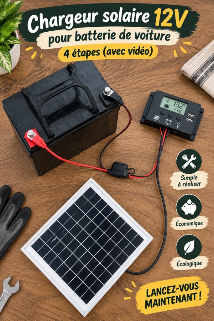 Chargeur de batterie solaire DIY sur une table avec des outils