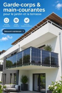 Garde-corps en verre élégant sur une terrasse moderne avec vue sur le jardin.