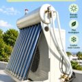 Installation d'un climatiseur solaire dans un jardin ensoleillé, optimisant le confort thermique.