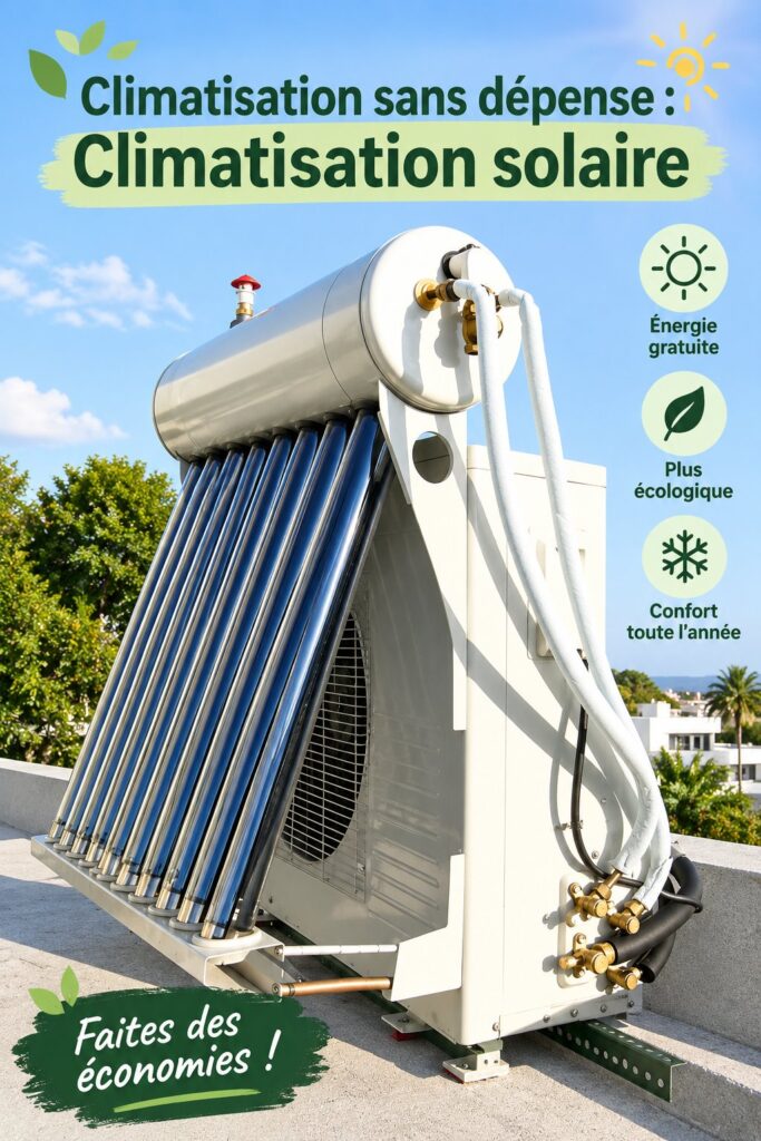 Installation d'un climatiseur solaire dans un jardin ensoleillé, optimisant le confort thermique.