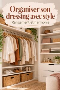 Un élégant dressing en bois alliant rangement pratique et esthétique chaleureuse.