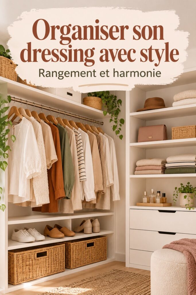 Un élégant dressing en bois alliant rangement pratique et esthétique chaleureuse.