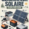 Générateur solaire auto-construit dans un jardin, portant des panneaux solaires bien visibles.