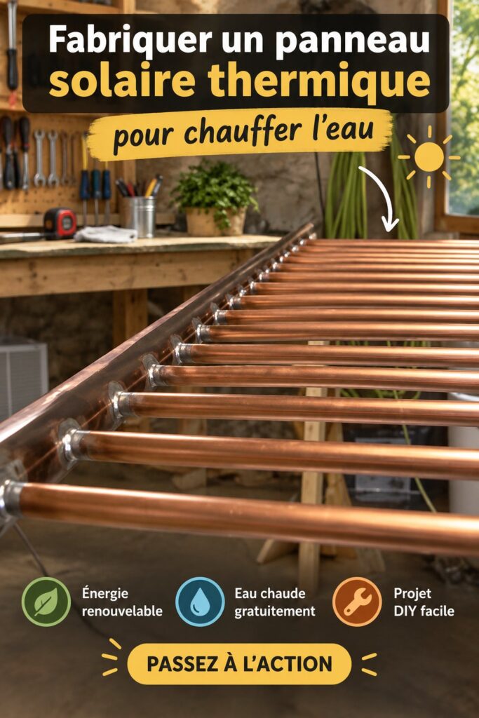 Panneau solaire construit pour chauffer l'eau dans un jardin