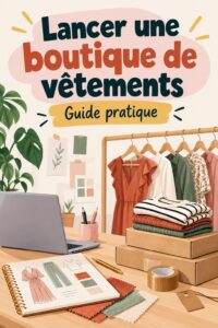 Femme souriante tenant des vêtements dans sa boutique de mode