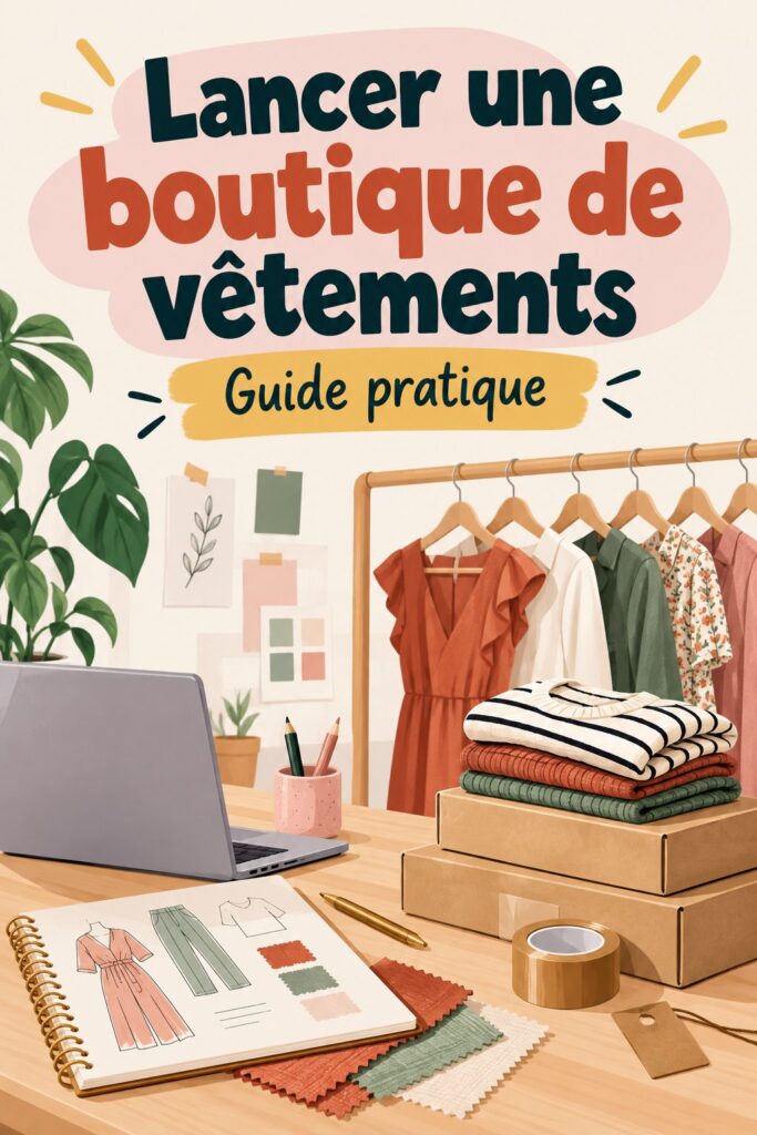 Femme souriante tenant des vêtements dans sa boutique de mode