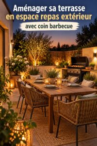 Espace de barbecue convivial avec mobilier extérieur sur une terrasse