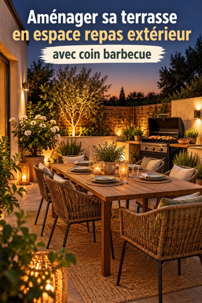 Espace de barbecue convivial avec mobilier extérieur sur une terrasse