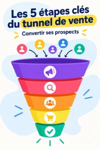 Une infographie illustrant les étapes d'un tunnel de vente en décoration intérieure.
