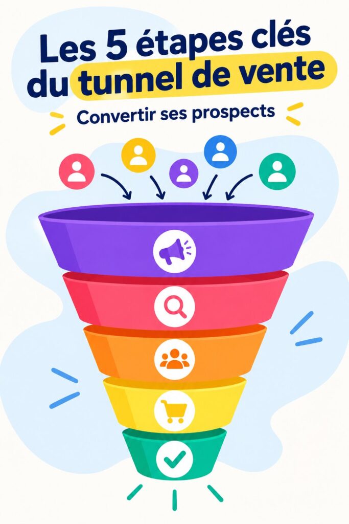 Une infographie illustrant les étapes d'un tunnel de vente en décoration intérieure.