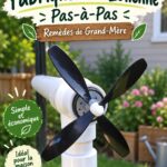 Éolienne colorée en bois dans un jardin ensoleillé