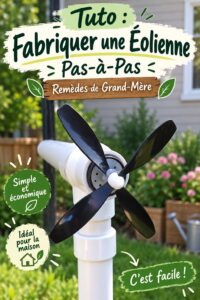 Éolienne colorée en bois dans un jardin ensoleillé