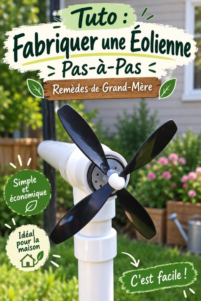Éolienne colorée en bois dans un jardin ensoleillé