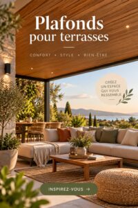 Plafond en bois élégant sur une terrasse extérieure aménagée