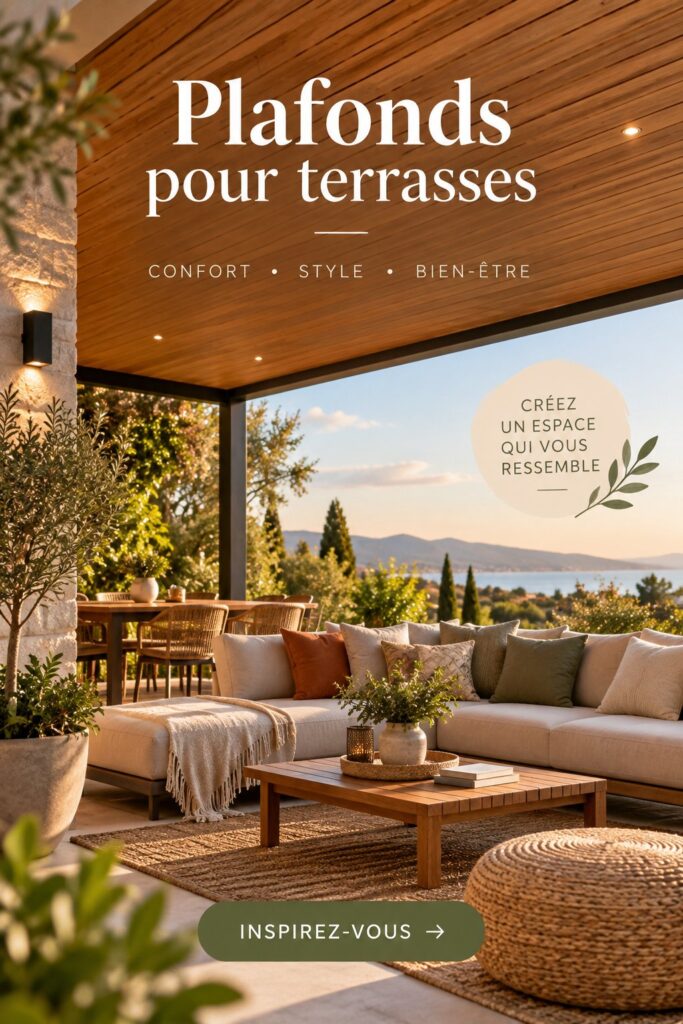 Plafond en bois élégant sur une terrasse extérieure aménagée