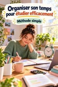 Un coin d'étude chaleureux avec un bureau bien organisé et des livres.