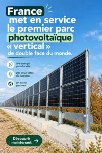 parc photovoltaïque vertical à double face en pleine nature, représentant une innovation en matière d'énergie renouvelable