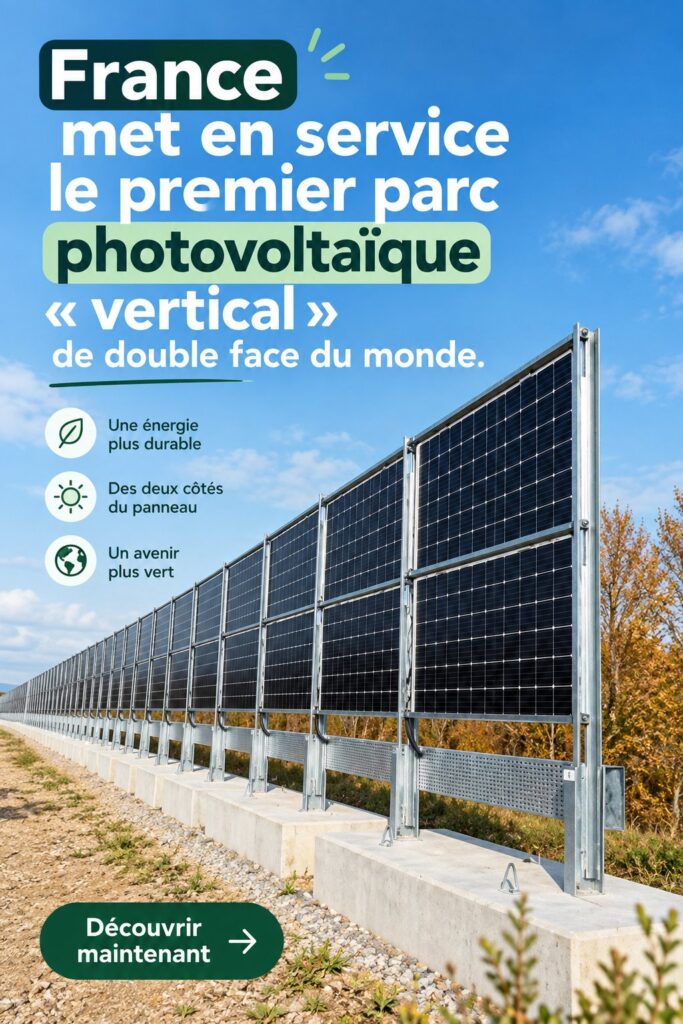 parc photovoltaïque vertical à double face en pleine nature, représentant une innovation en matière d'énergie renouvelable