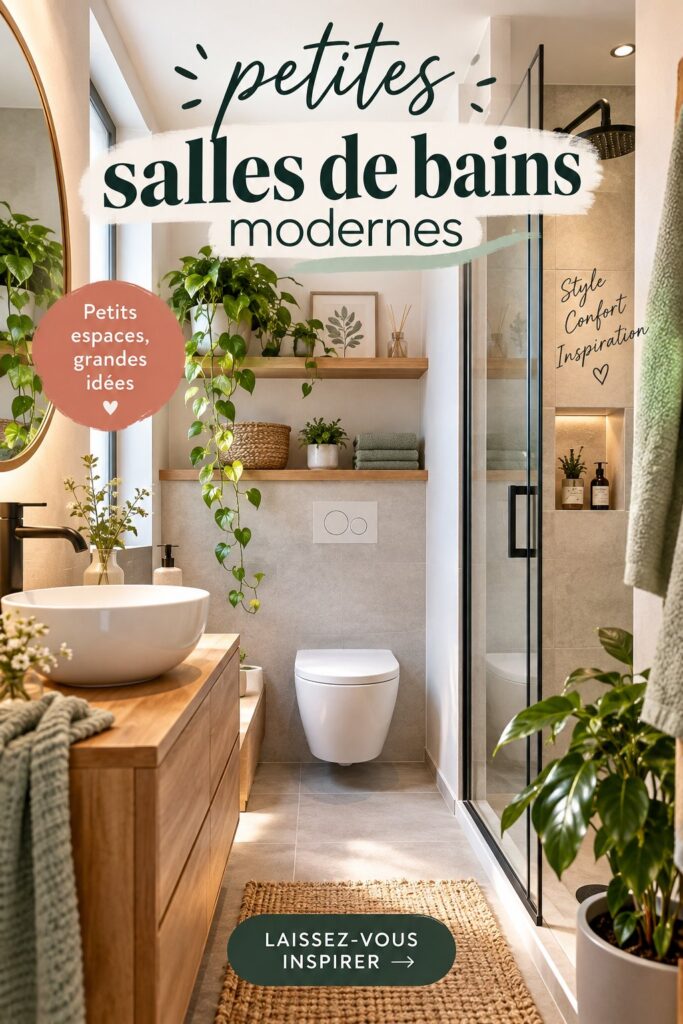 Petite salle de bains moderne avec des rangements optimisés et une décoration épurée.