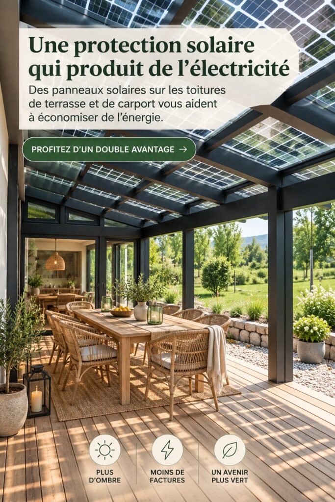 Panneaux solaires intégrés sur un carport moderne, offrant une protection efficace et esthétique.